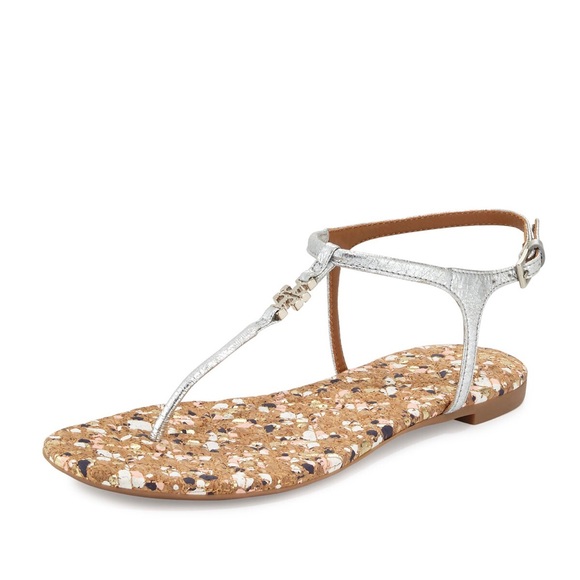 Tory Burch Shoes - Tory Burch Marion Confetti Quilted T-Strap Thong Metallic Silver Leather Sandals